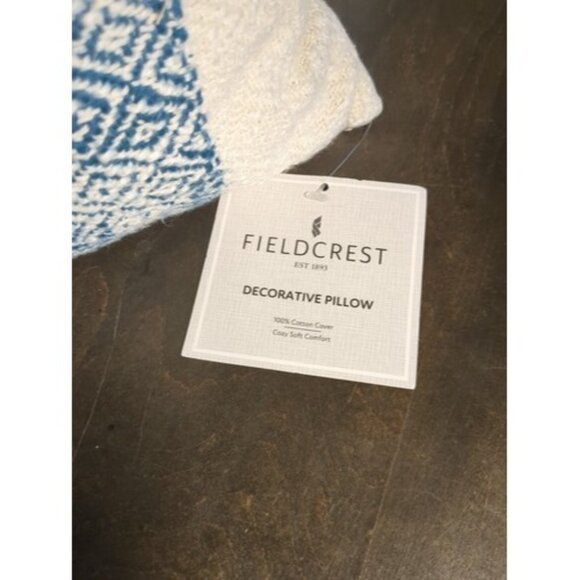 Fieldcrest Decorative Pillow 100% Cotton Blue And White Diamond Pattern 14"X20" - Picture 4 of 7